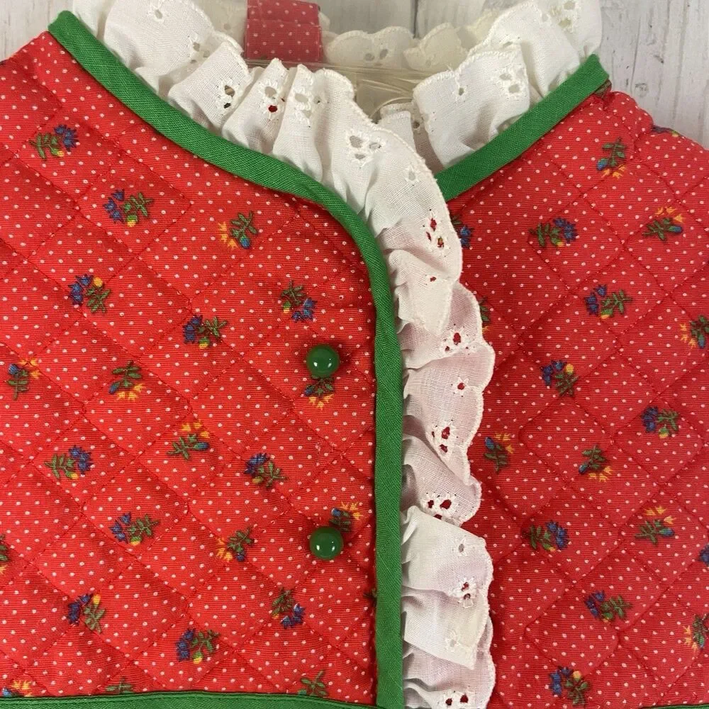 Vintage Nanas Pet JC Penny Red Floral Quilted Bodice Dress Sz 3T - 1980s
